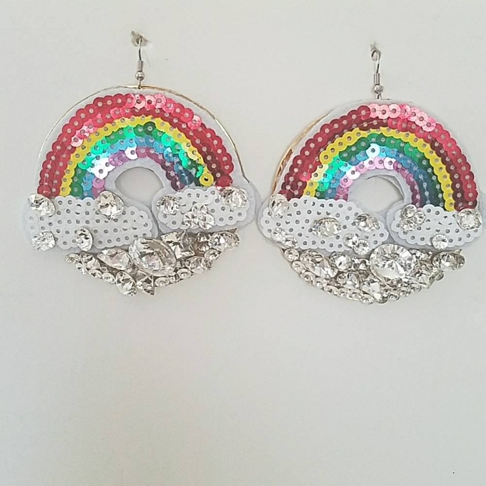 Sequin Rhinestone Rainbow Earrings - image 1